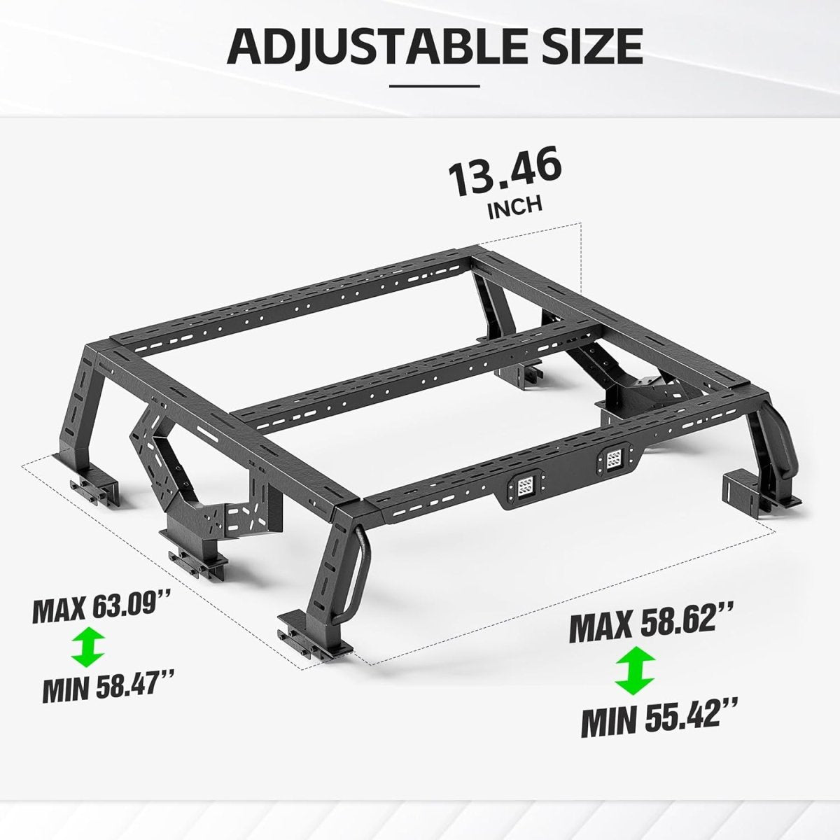 16.73" Bed Racks Truck Cargo Carrier with 2 LED Lights Compatible with Tacoma/F150/Gladiator JT/Frontier/Colorado/Canyon/Ranger/Ridgeline