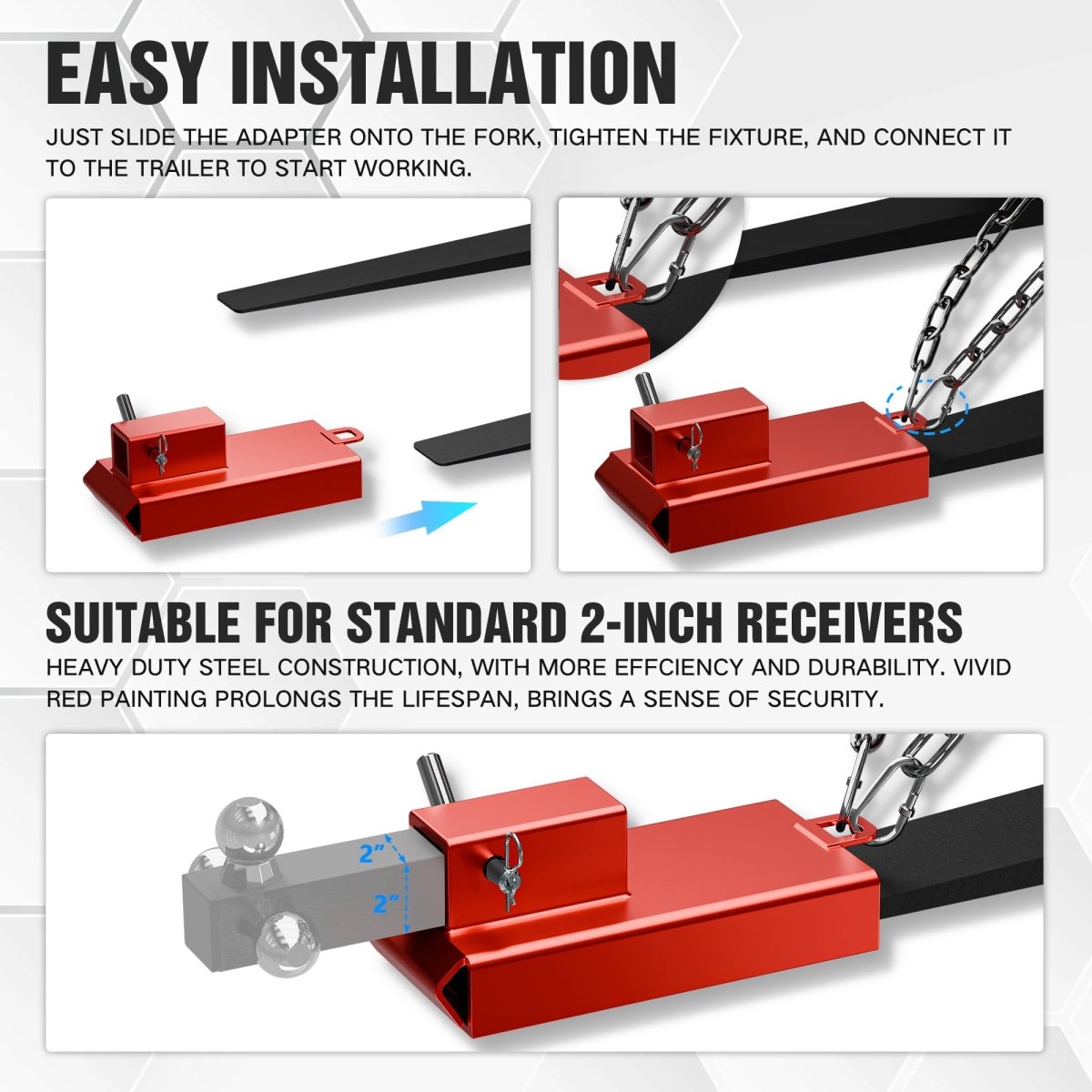 Single Forklift Trailer Ball Hitch Receiver Up to 5.7" Fork | Yzona