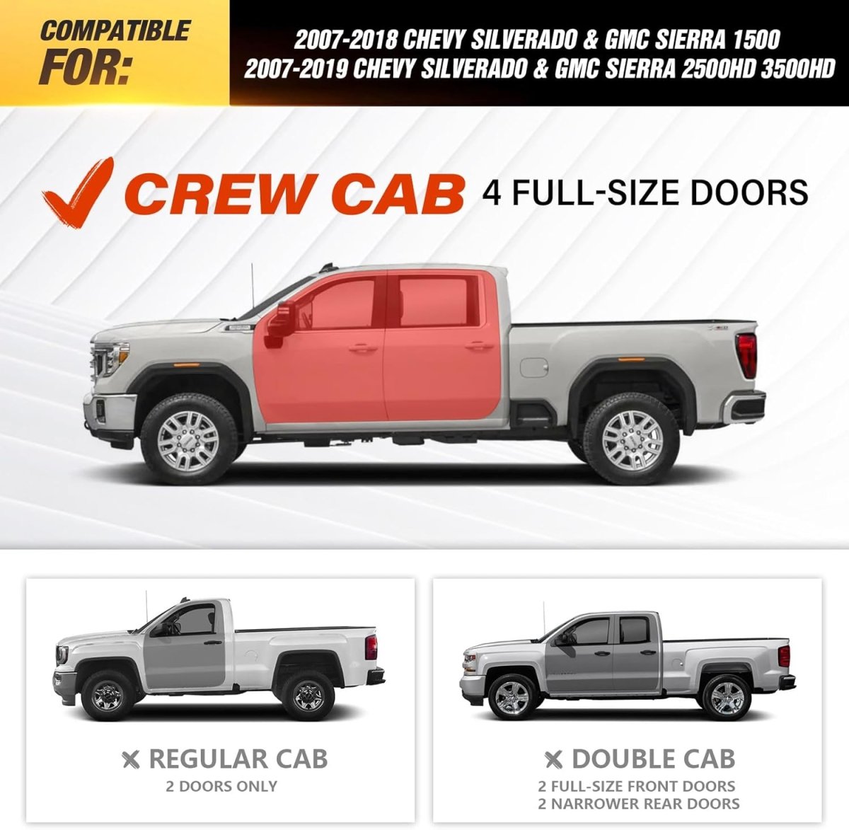 Crew Cab Running Boards | 07-18 Chevy Silverado & 07-19 GMC Sierra 1500 2500HD 3500HD | Yzona