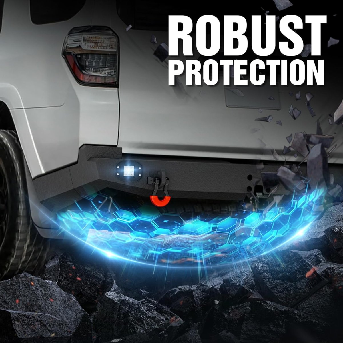 for 4Runner Rear Bumper Compatible with 2015-2024 Toyota 4 Runner 5th Gen Full Width with 2 x LED Lights | Yzona
