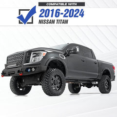 for Titan Front & Rear Bumpers Compatible with 2016-2024 Nissan Titan (Excluding TITAN XD) with LED Lights, Winch Plate, License Plate Frame, Sensor Holes, License Plate Lights & D-rings