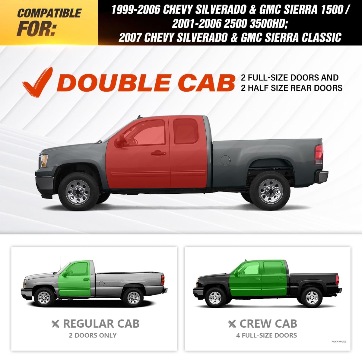 Truck Step Sides Compatible for 1999-2006 Silverado & Sierra 1500 | 2001-2006 Silverado & Sierra 2500 3500 HD - Yzona
