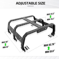 Adjustable Overland Bed Racks Full-Size Truck Cargo Carrier with 2 LED Lights Compatible with F150 F-150, Ram 1500, Titan, Truck Rear Ladder Rack Back Cross Bars