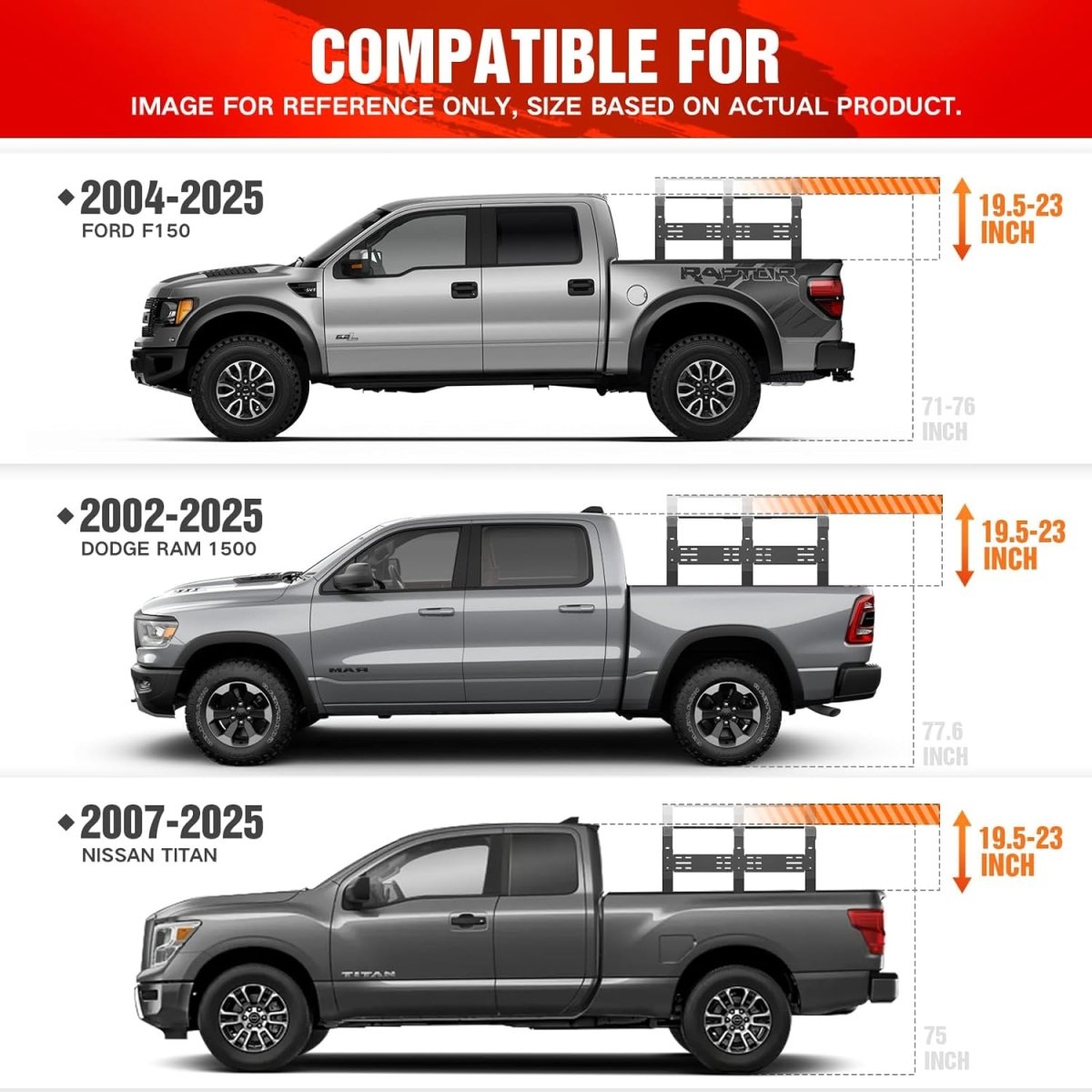 Adjustable Overland Bed Racks Full-Size Truck Cargo Carrier with 2 LED Lights Compatible with F150 F-150, Ram 1500, Titan, Truck Rear Ladder Rack Back Cross Bars