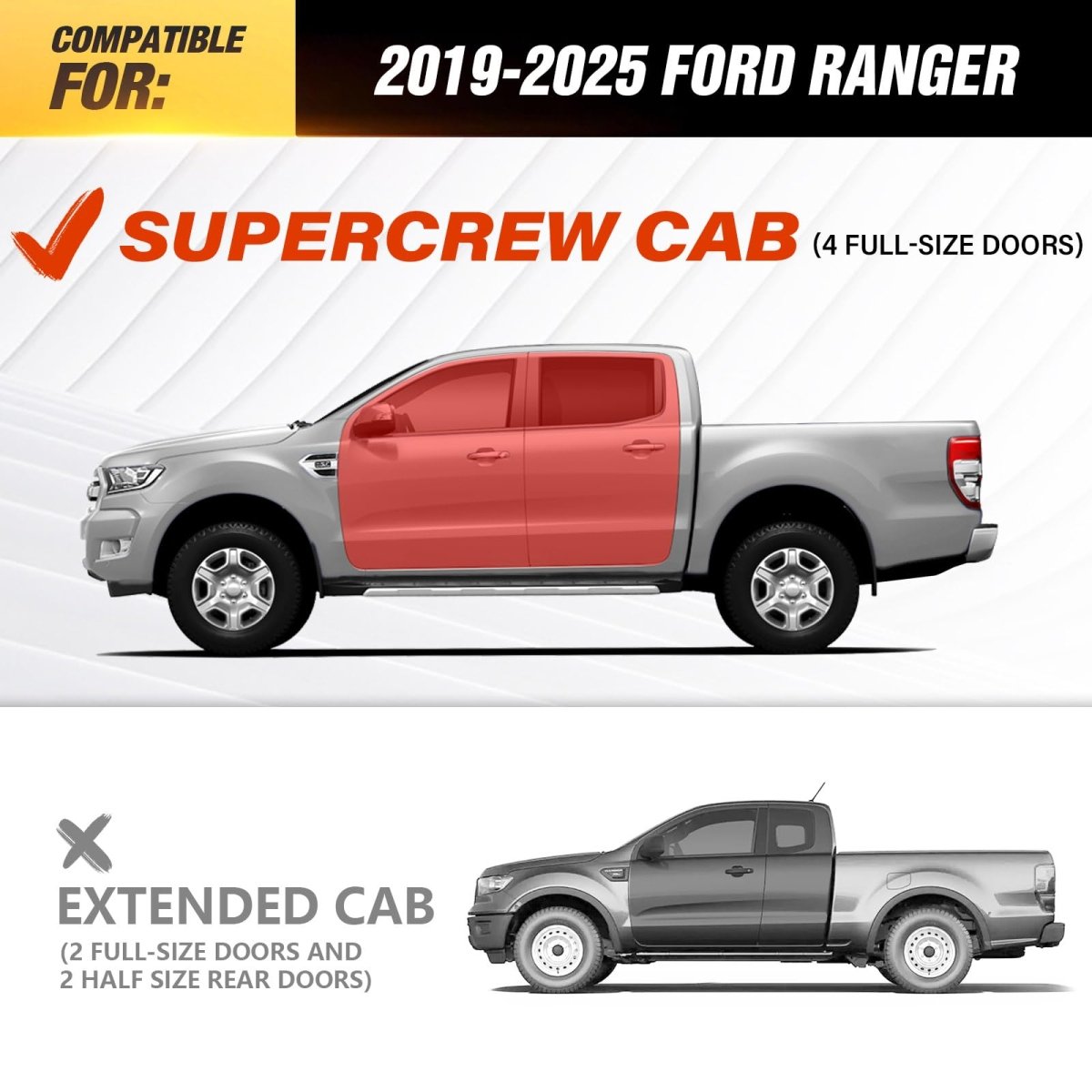 for 2024 Ford Ranger Running Boards Compatible for 2019-2025 Ford Ranger Supercrew Cab - Yzona
