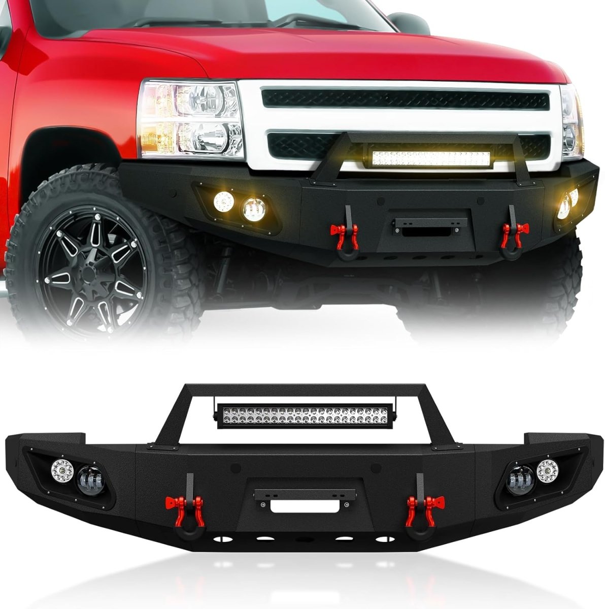 Aftermarket Steel Bumpers Compatible with 2007-2013 2nd Gen Chevy Silverado 1500 Equipped with Winch Plate | Yzona