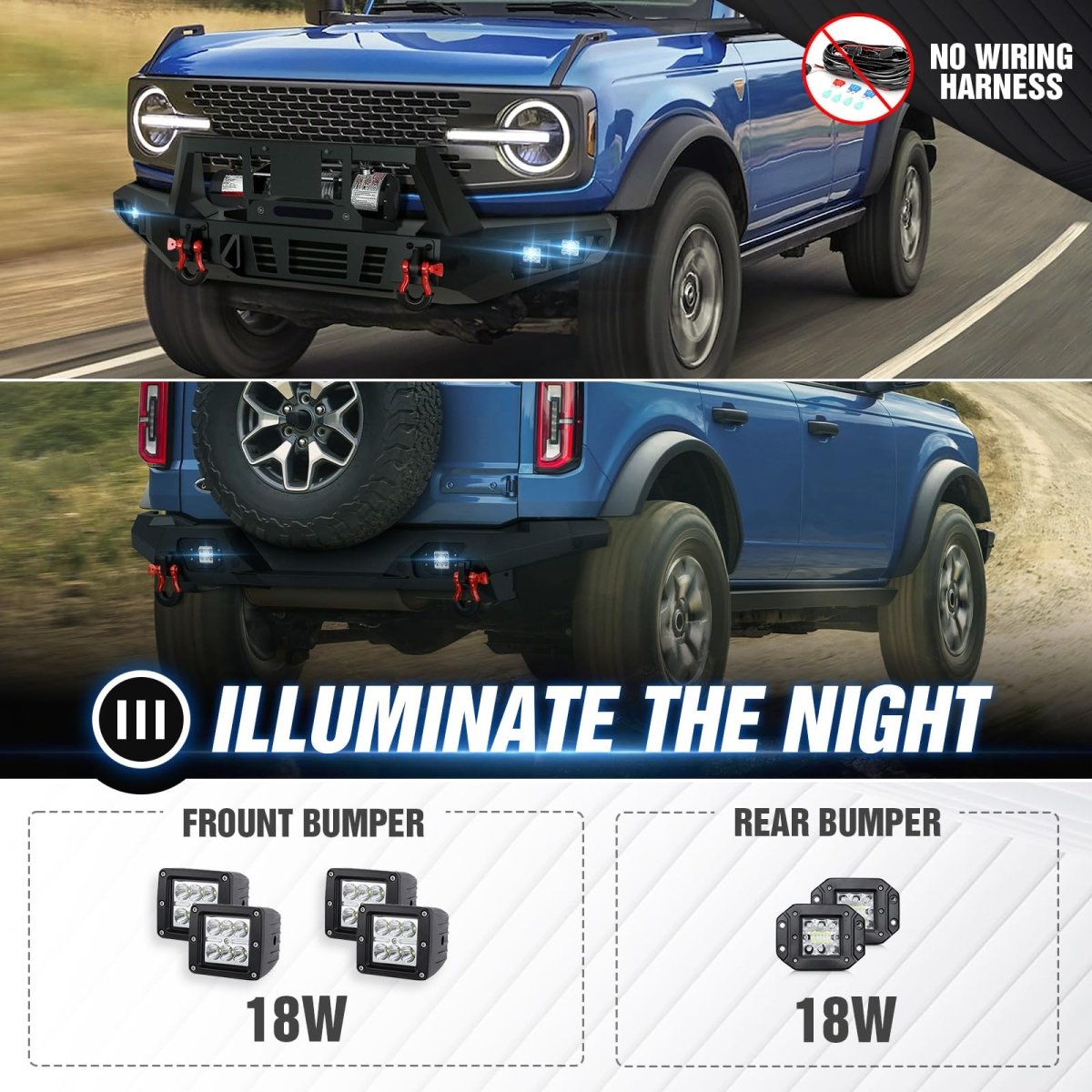 Front & Rear Heavy Duty Truck Bumpers Compatible with 2021-2025 Ford Bronco - Yzona