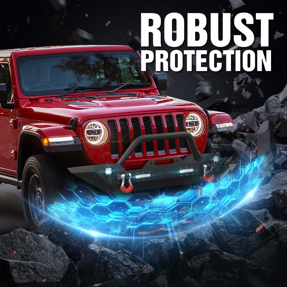 After Market Truck Bumpers Compatible with 2007-2018 Jeep Wrangler JK JKU Unlimited - Yzona