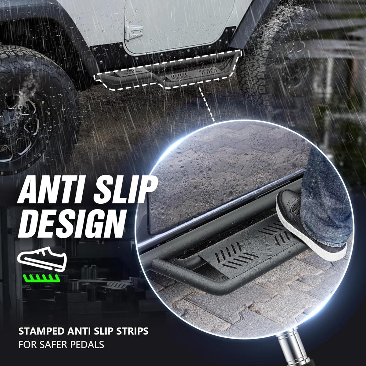 Single Cab Running Boards Side Steps Compatible with 2007-2018 Jeep Wrangler JK JKU Unlimited 2 Doors| Yzona