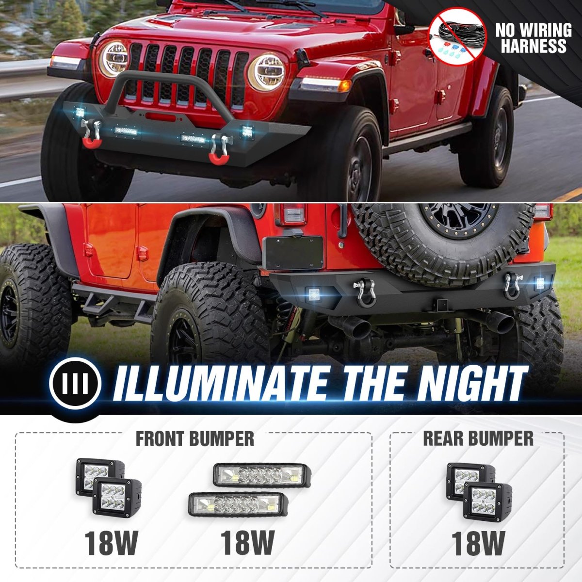After Market Truck Bumpers Compatible with 2007-2018 Jeep Wrangler JK JKU Unlimited - Yzona