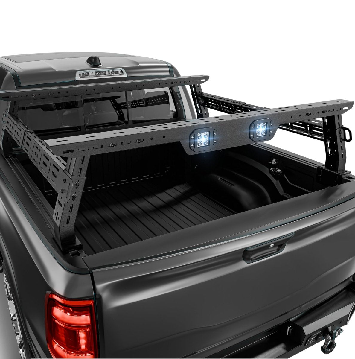 Adjustable 16-24.8" High Truck Bed Racks with 2 Led Light Compatible for Silverado/Sierra/Ram/Ford F-Series/Tacoma/Tundra/Titan/Frontier/Colorado/Canyon/Gladiator JT, Ladder Cargo Rack