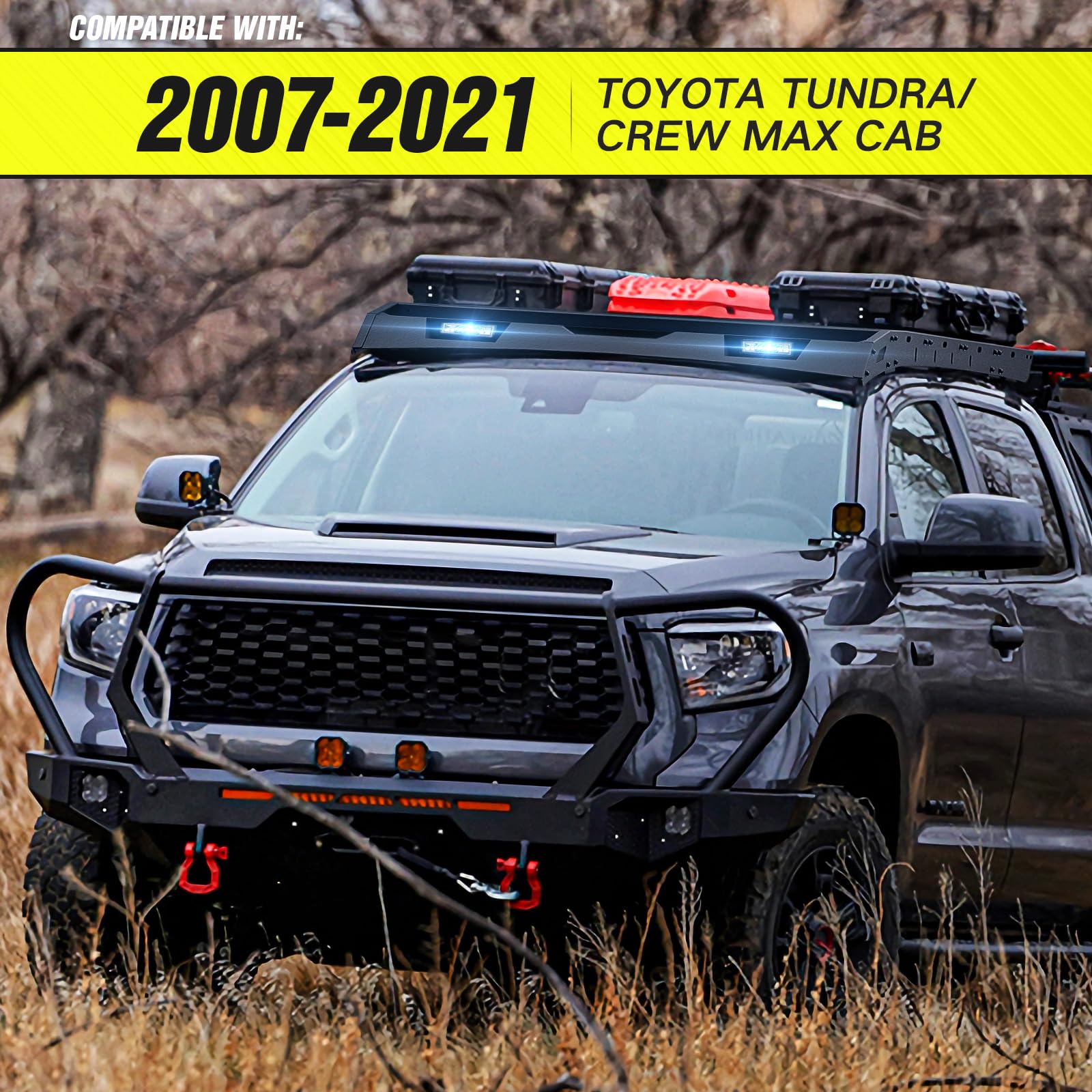 Roof Rack Cargo Basket Compatible with 2007-2021 Toyota Tundra CrewMax Cab | Yzona
