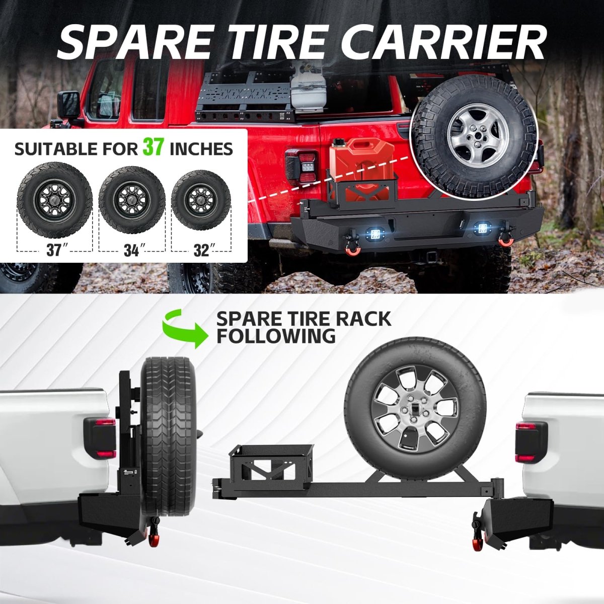 Bumpers Para Carros Compatible with 2020-2025 Jeep Gladiator JT | Yzona