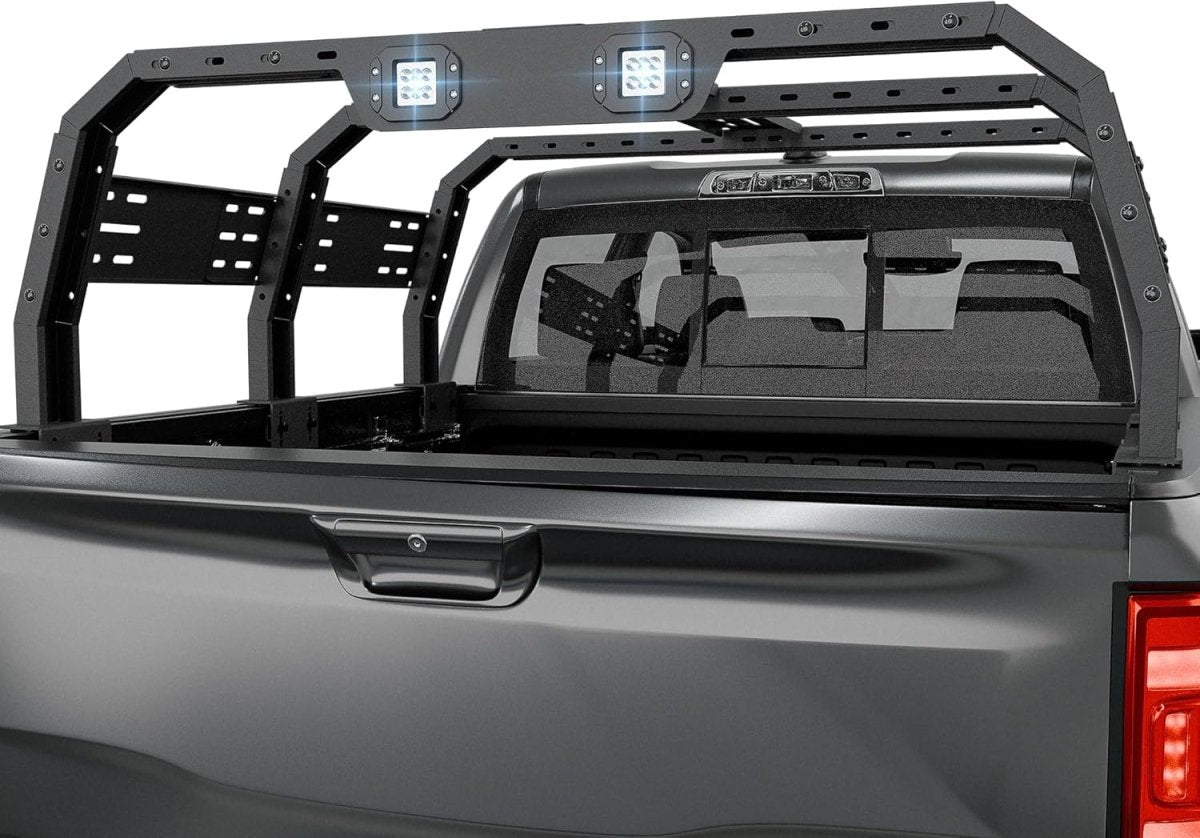 Adjustable Overland Bed Racks Full-Size Truck Cargo Carrier with 2 LED Lights Compatible with F150 F-150, Ram 1500, Titan, Truck Rear Ladder Rack Back Cross Bars