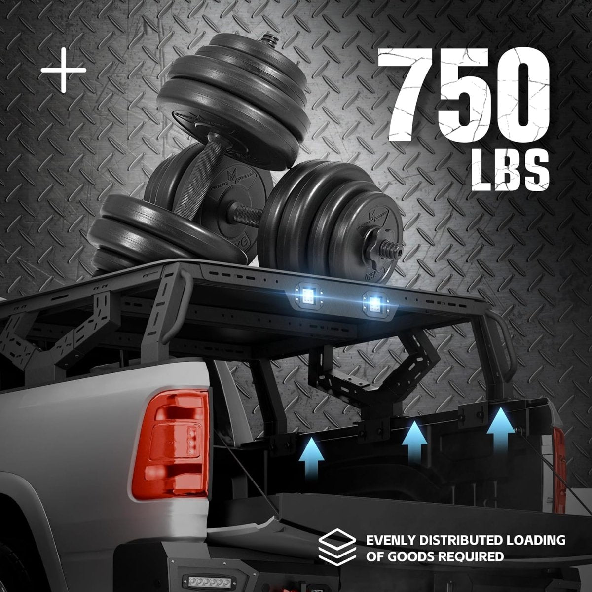 16.73" Bed Racks Truck Cargo Carrier with 2 LED Lights Compatible with Tacoma/F150/Gladiator JT/Frontier/Colorado/Canyon/Ranger/Ridgeline
