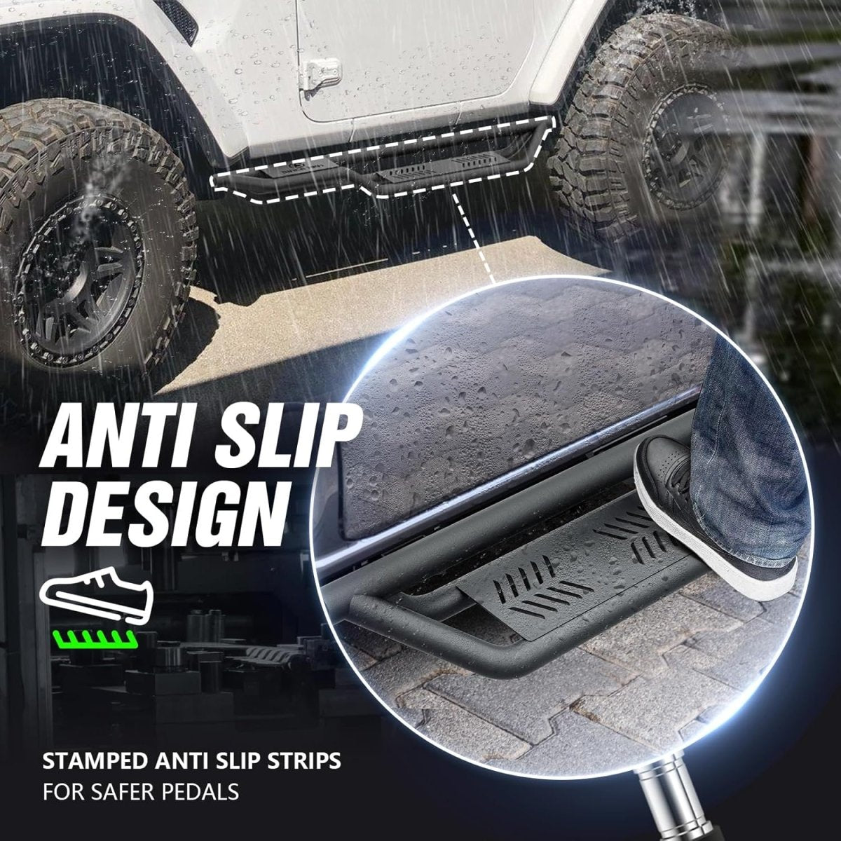 for Wrangler JL Two Stairs Design Running Boards Side Steps Compatible with 2018-2025 Jeep Wrangler JL JLU Unlimited 2 Doors (Include 4XE Model), Steel Nerf Bars Plates Rock Sliders Rail