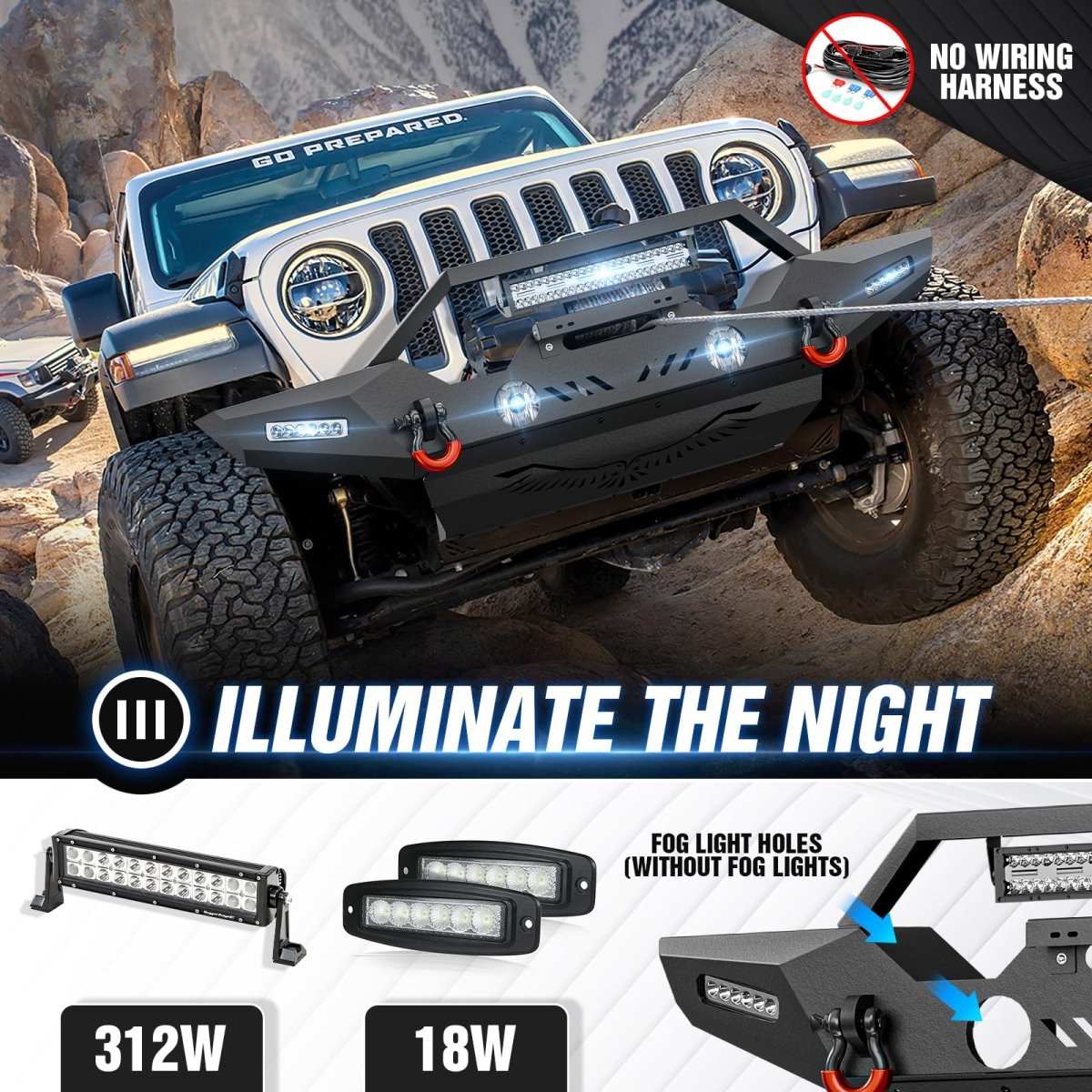 4x4 Winch Bumpers Compatible with 2018-2025 Jeep Wrangler JL JLU | Yzona