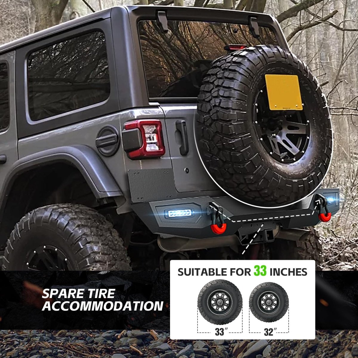 Aftermarket Off-road Bumpers Compatible with 2018-2025 Jeep Wrangler JL JLU Unlimited - Yzona