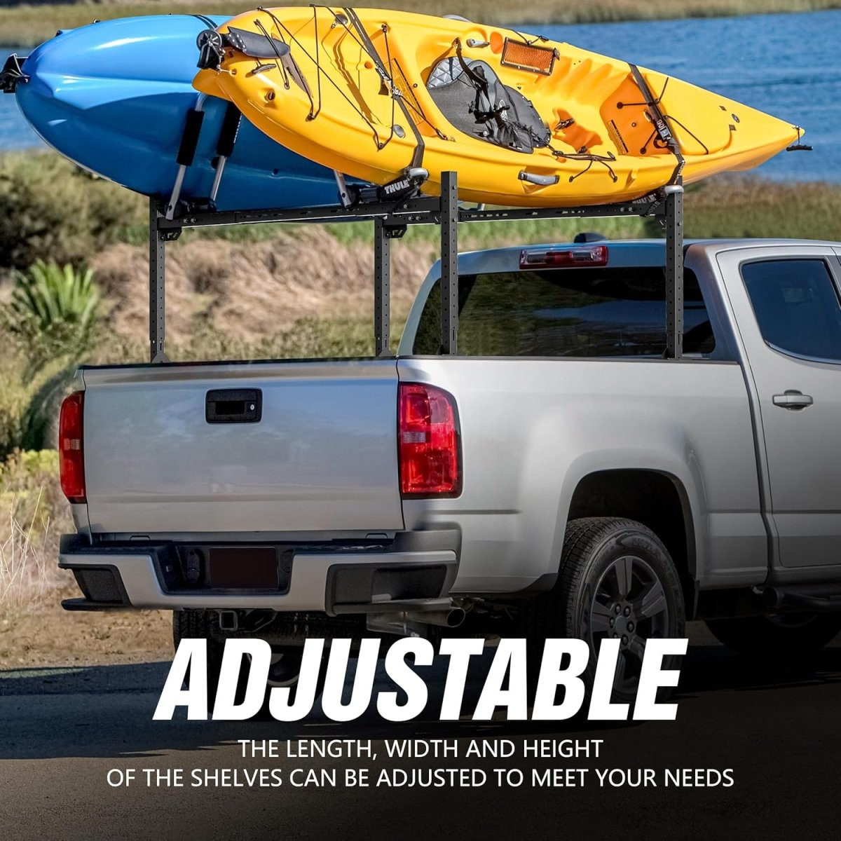 Adjustable Truck Bed Racks Compatible with Tacoma/Tundra/Silverado/Sierra/Ram/Ford F-Series/Titan/Frontier/Colorado/Canyon/JT/Ranger/Ridgeline/Maverick, Universal Ladder Cargo Rack