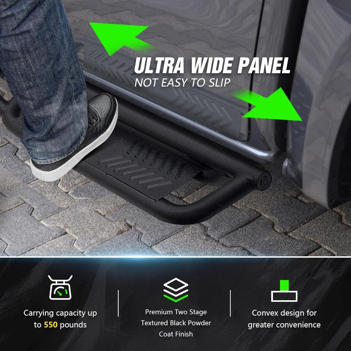 Running Boards Side Steps Compatible with 2005-2023 Toyota Tacoma Double Cab & Crew Cab (4 Full-Size Doors), Heavy-Duty Two Stair Design Side Rails Nerf Bar Rock Sliders, Textured Black