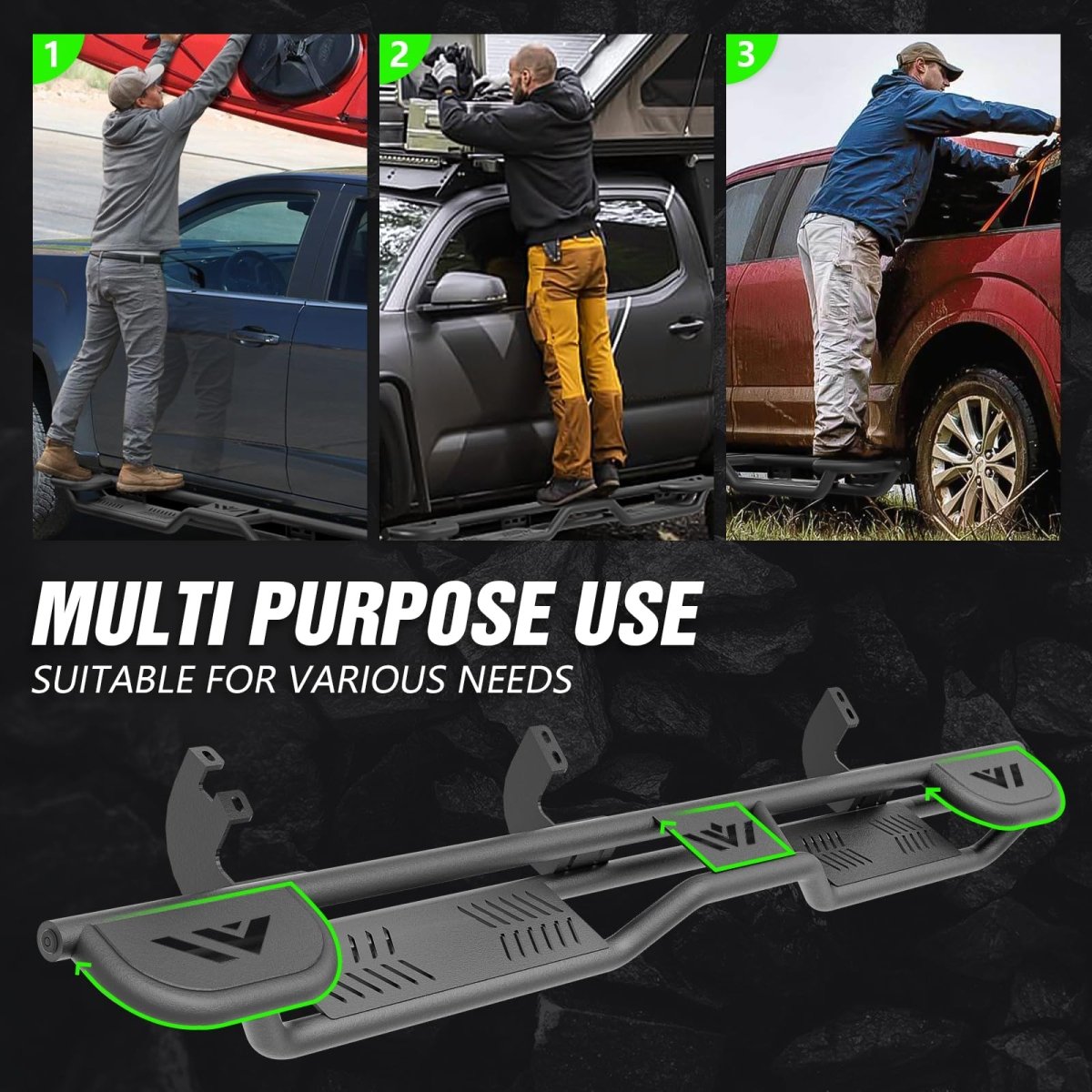 Frame Mounted Side Steps Compatible with 2024-2025 Toyota Tacoma Double Cab & Crew Cab - Yzona