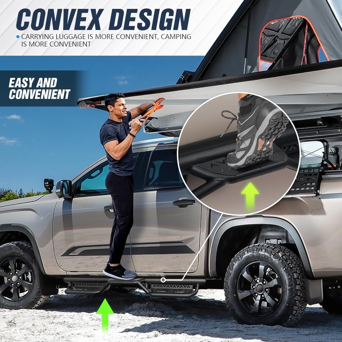 Running Boards Side Steps Compatible with 2005-2023 Toyota Tacoma Double Cab & Crew Cab (4 Full-Size Doors), Two Stair Design Side Rails Nerf Bar Rock Sliders, Heavy-Duty Carbon Steel (Black)