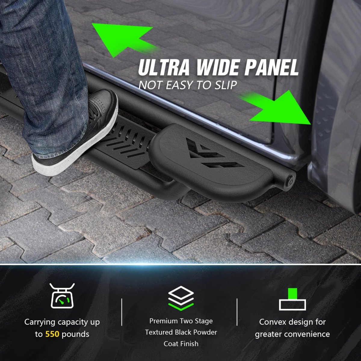 Two Raised Steps Quad Cab Nerf Bar Running Boards Compatible for 2002-2008 Dodge Ram 1500, 2003-2009 Ram 2500 3500 | Yzona