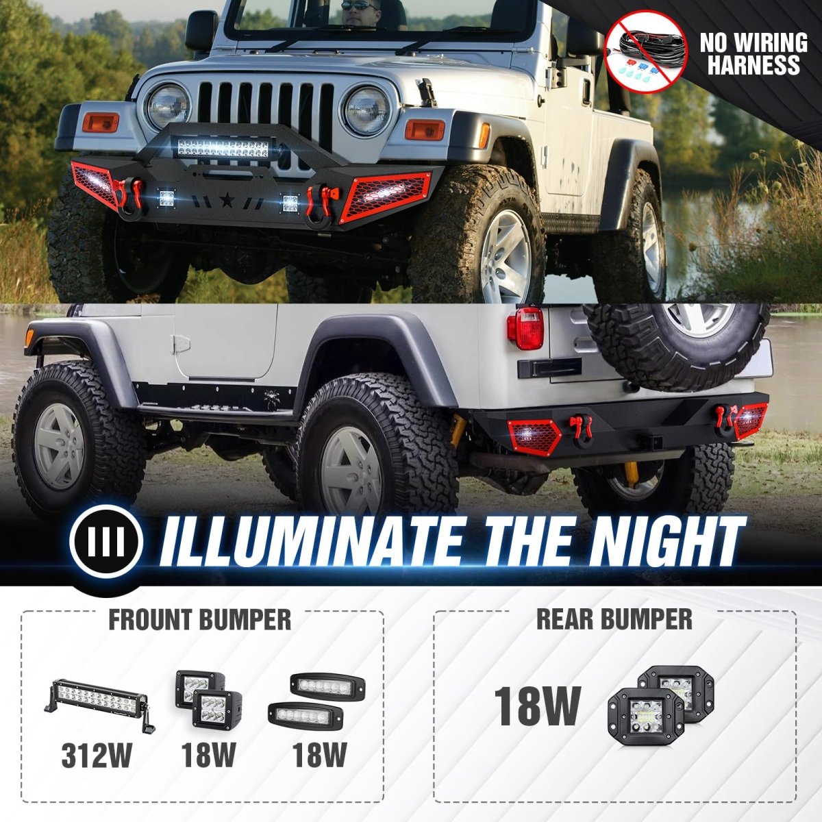 Front Back Bumpers for 1987-2006 Jeep Wrangler TJ YJ LJ | Yzona