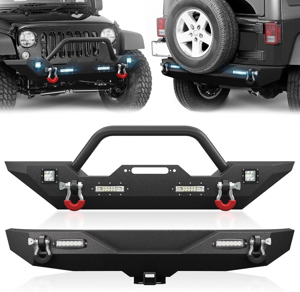 for Jeep JK Front Rear Bumpers Compatible with 2007-2018 Wrangler JK JKU Unlimited (2/4 Doors) Rock Crawler | Yzona