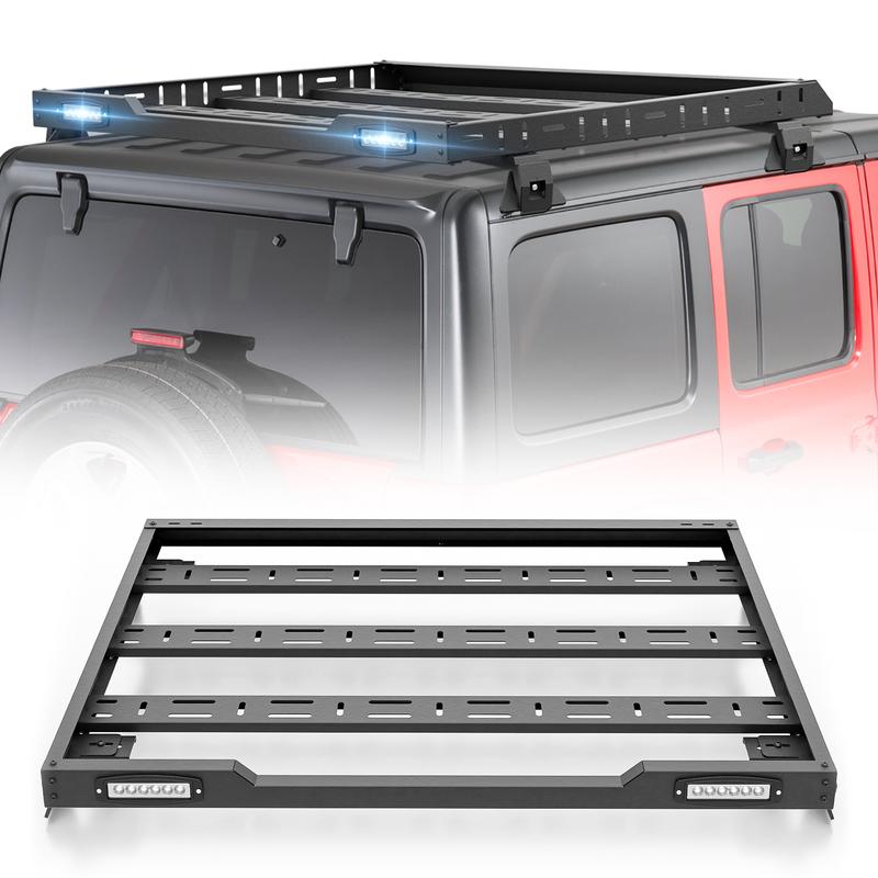 Yzona Metal Frame Waterproof Roof Rack Cargo Basket with 2 LED Light Bars, Bolt-Screw Rack System – 200-Pound Storage Hold Vehicle Accessory for 2007-2026 Jeep Wrangler JK/JL Series Unlimited, Gladiator JT 2/4 Door Hardtop | Car Supplies, Travel Durable