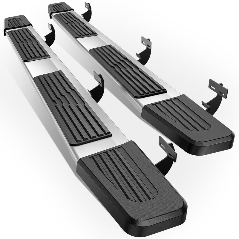 【Yzona】6" Metal Ribbed Running Boards - Front and Rear Set, Aluminum Alloy Nerf Bars, 500-lb Per Side Capacity, Compatible with 2009-2018 RAM 1500 Quad Cab/Extended Cab, 2019-2024 RAM 1500 Classic for Adventurous Trails, Anti-Slip, Ram Trucks, Off-Roading