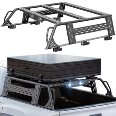 Yzona Heavy-Duty Adjustable Metal Pickup Truck Bed Rack with LED Taillight Bar, 1000 lbs Static Capacity, Steel Plate, Kayak Carry Slots, Slim Slot Addons, Automotive Accessories for 2020-2025 Jeep Gladiator JT, 2016-2025 Toyota Tacoma