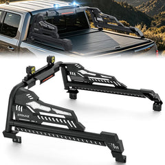 【Yzona】Heavy Duty Sport Roll Bar Pickup Truck Bed Chase Rack, Adjustable 54.7"-59.8" Bed Accessory with LED Brake Light Bar, Compatible with 2019-2026 Ranger, Gladiator, Colorado, Canyon, Frontier, Ridgeline (Lights Included), Led Lights, Carbon Steel, Be