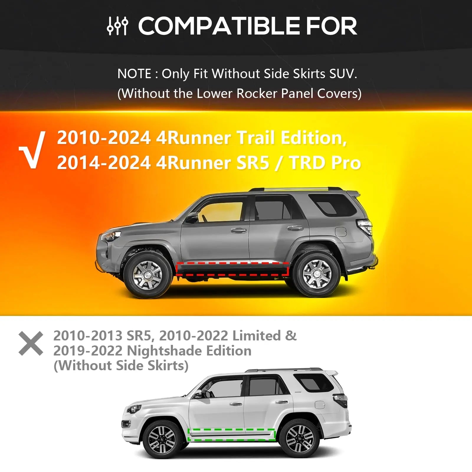 Yzona Running Boards for 2014-2025 4-Runner SR5 / TRD Pro