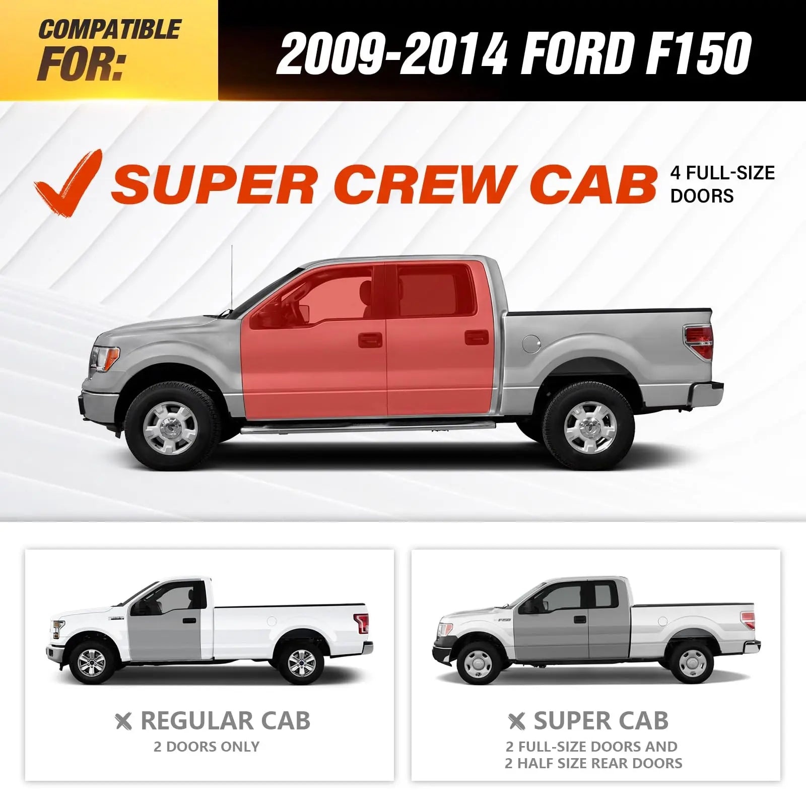 Three Raised Running Boards for 2009-2014 Ford F-150 SuperCrew Cab