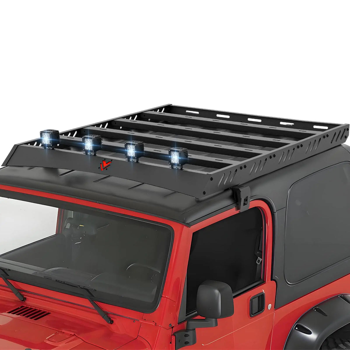 Roof Rack Cargo Basket with 4PCS LED Light Bar Compatible for 1997-2006 Jeep Wrangler TJ 2 Doors Hardtop | Yzona