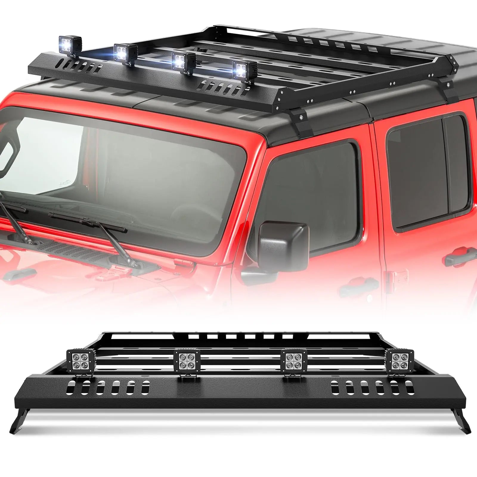 Roof Rack Cargo Basket with 4PCS LED Light Bar Compatible for 1997-2006 Jeep Wrangler TJ 2 Doors Hardtop | Yzona