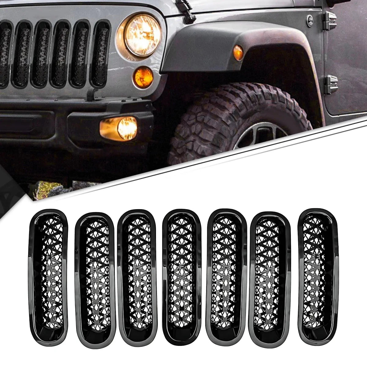 7pcs Grille Mesh Inserts for 2007-2018 Jeep Wrangler JK JKU Accessories