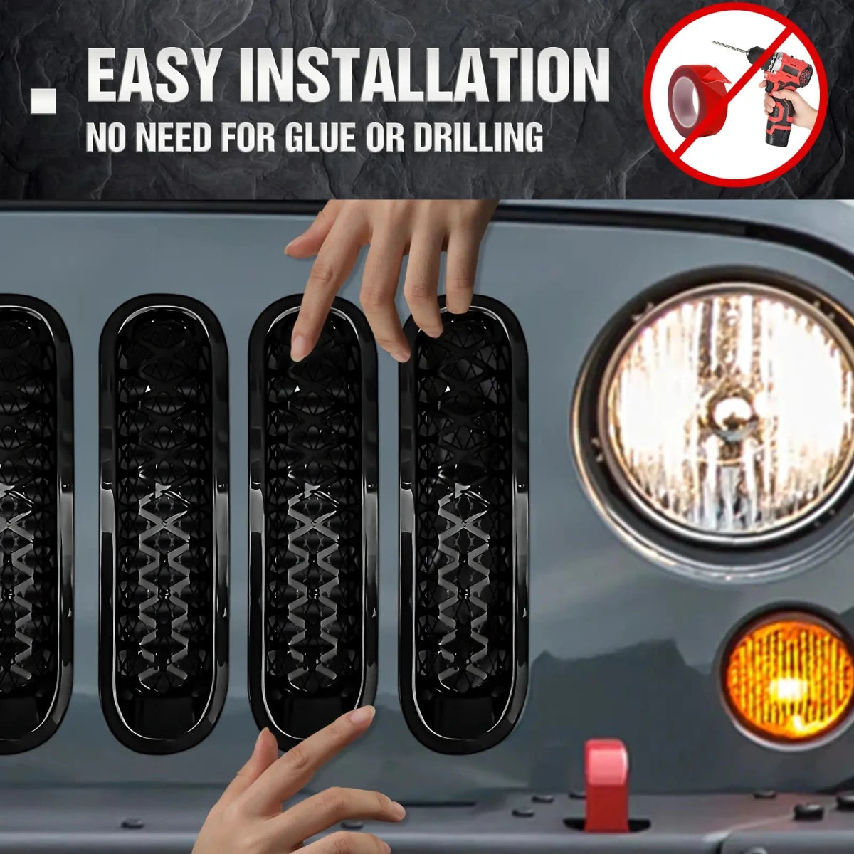 7pcs Grille Mesh Inserts for 2007-2018 Jeep Wrangler JK JKU Accessories