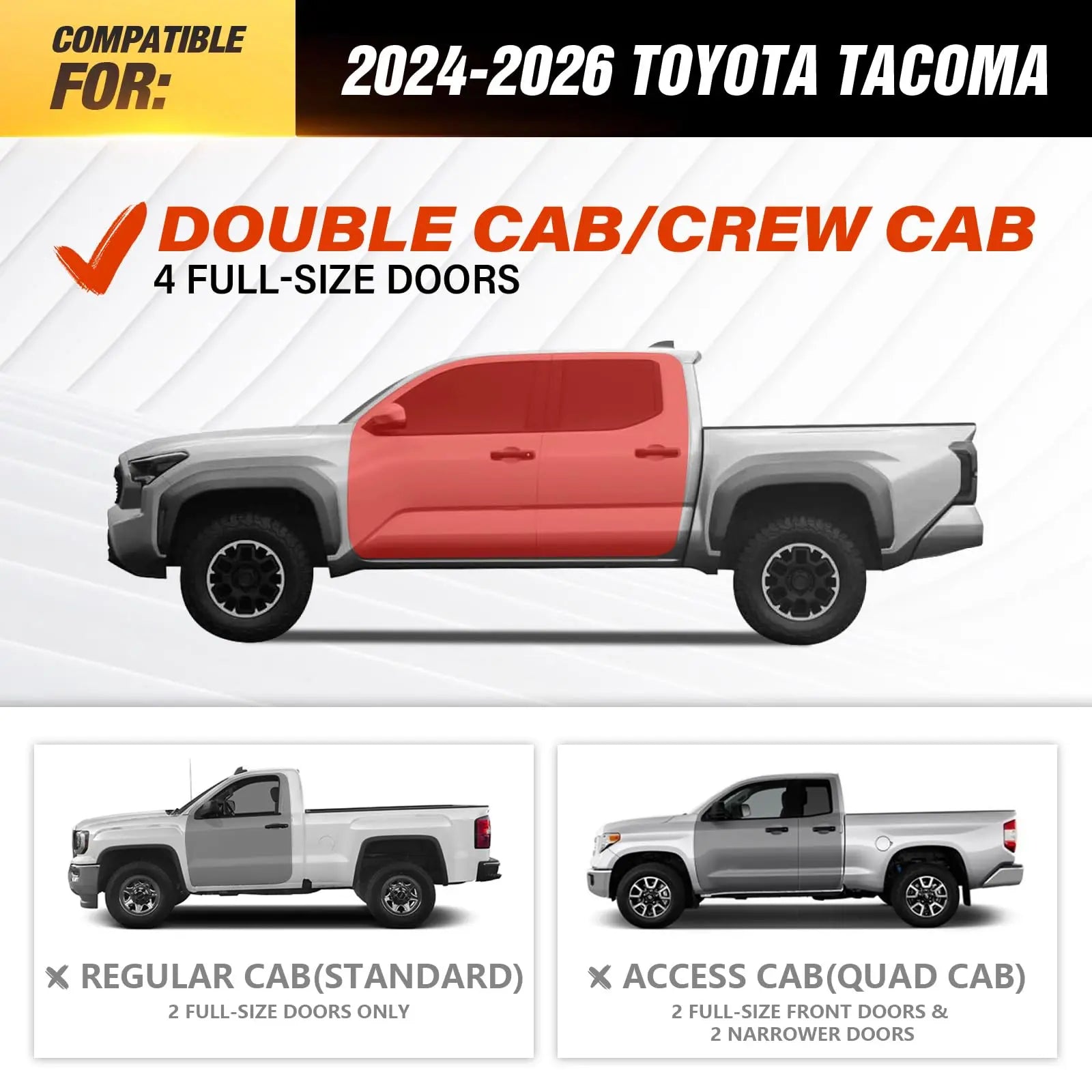 6.5 Side Steps Compatible with 2024 2025 2026 Tacoma Double/Crew Cab