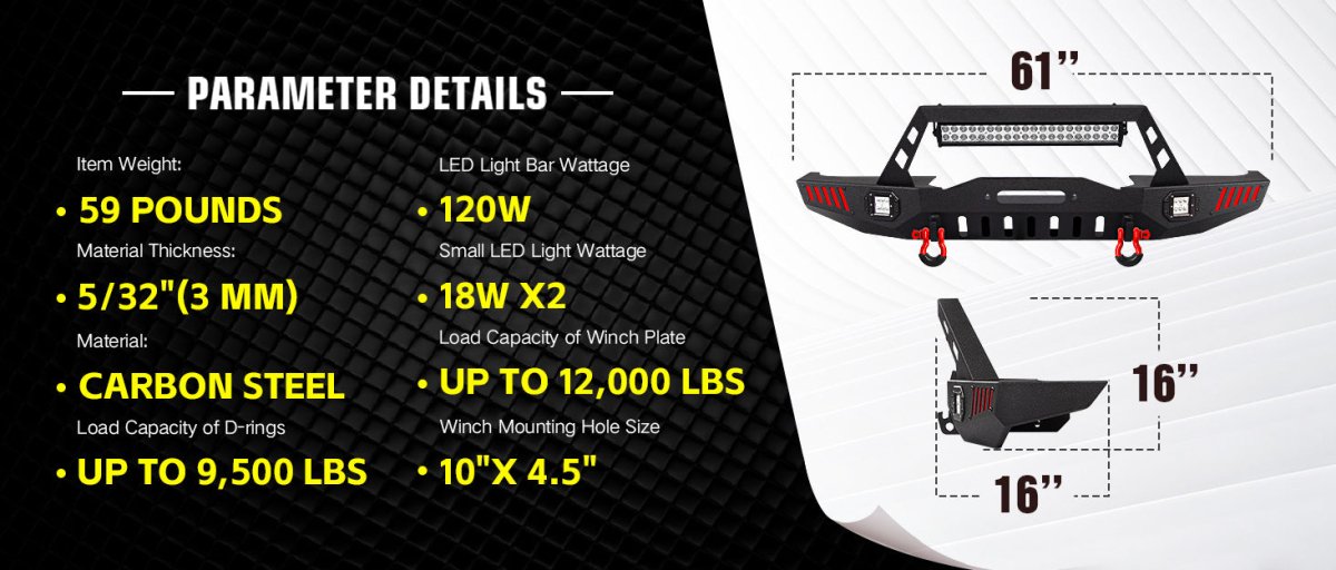 for Jeep Front & Rear Winch Bumpers Compatible with 1984-2001 Jeep Grand Cherokee XJ (2/4 Doors)| Yzona