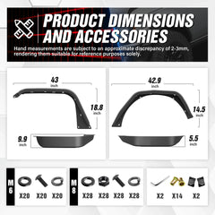 Yzona Steel Front & Rear Fender Flares Compatible with 2018-2025 Jeep Wrangler JL JLU Unlimited 2/4 Doors