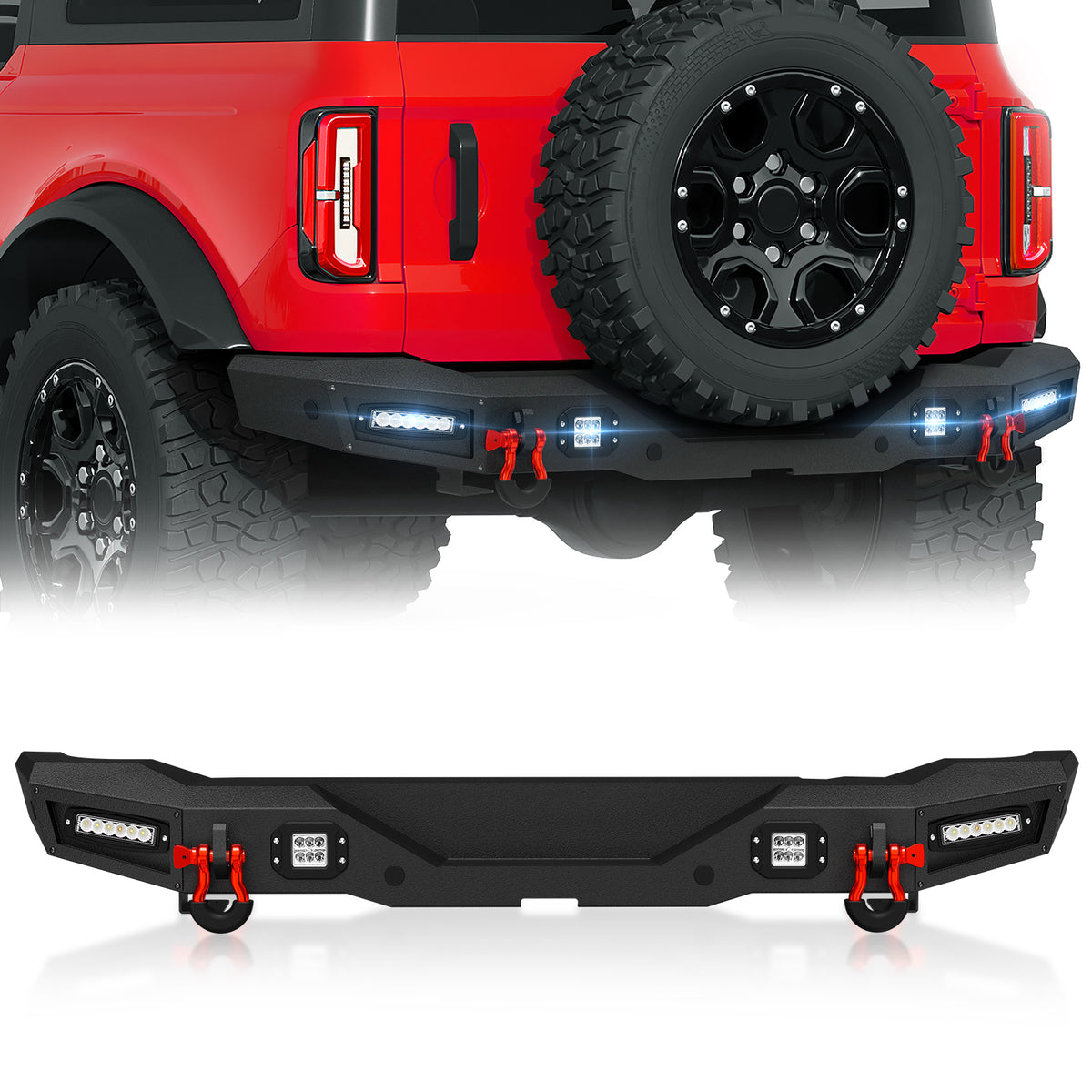 Yzona Rear Bumper with LED Lights for Ford Bronco 2021-2026, Excludes Sport Raptor Models, Automotive Exterior Protection Accessory