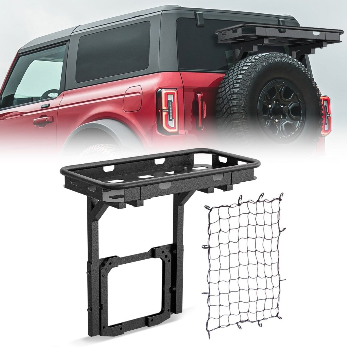 【Yzona】High-Quality OE Bolt-On Tailgate Rear Cargo Basket, Corrosion-Resistant Easy Snap Mounting Spare Tire Rack for 2021-2026 Ford Bronco (2/4 Doors), 350 lbs Capacity Car Organizer Car Supplies Auto Accessory