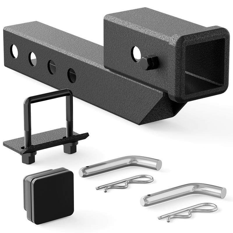 【Yzona】Trailer Receiver Hitch Riser & Extender Adapter, 2" Drop/Rise, Adjustable Lengths 5", 6", 8", 9", Solid Tube, 2-Inch Receiver, 7500 lbs Towing Capacity, Matte Black, Lifetime Customer Service Support, Tongue Weight