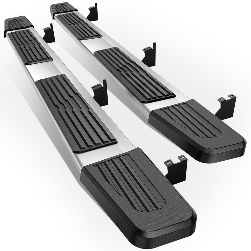 【Yzona】6" Steel Side Steps Full Set - Ribbed White Aluminum Alloy Nerf Bars, 500-lb Per Side Capacity Bolt-On Anti-Slip Grip Entry Exit Aid Auto Replacement Parts for 2005-2022 Toyota Tacoma Double/Crew Cab Work Sites Running Boards, Corrosion‑Resist