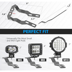 Yzona Carbon Steel Off-Road LED Light Bases Kit - 2PCS CNC-Cut Rustproof Hood Hinge Mounts, Scratch-Resistant, Easy-Install, Waterproof for Toyota Tacoma 2016-2023 Car Exterior Upgrade (No Additional Hardware Included)