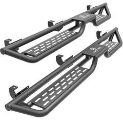【Yzona】Car Accessory Heavy-Duty Carbon Steel Drop-Down 2-Tier Rock Sliders, Bolt-On Black Side Bars with Rust-Resist Coat & Corrosion Resistance, Precision Laser Cutting, Oversize Tire Ready for 2007-2018 Jeep Wrangler JK Unlimited 4-Door