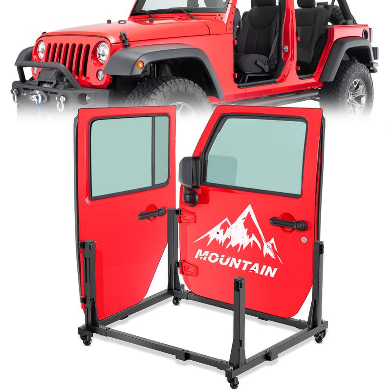 【YZONA】Door Storage Hanger Rack Bracket Holder Compatible with 1987-2026 Jeep Gladiator JT & Wrangler JK JKU JL JLU TJ YJ Removable Stand Cart Sliding for 2/4 Door (Black)
