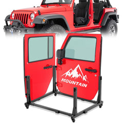 【YZONA】Door Storage Hanger Rack Bracket Holder Compatible with 1987-2026 Jeep Gladiator JT & Wrangler JK JKU JL JLU TJ YJ Removable Stand Cart Sliding for 2/4 Door (Black)